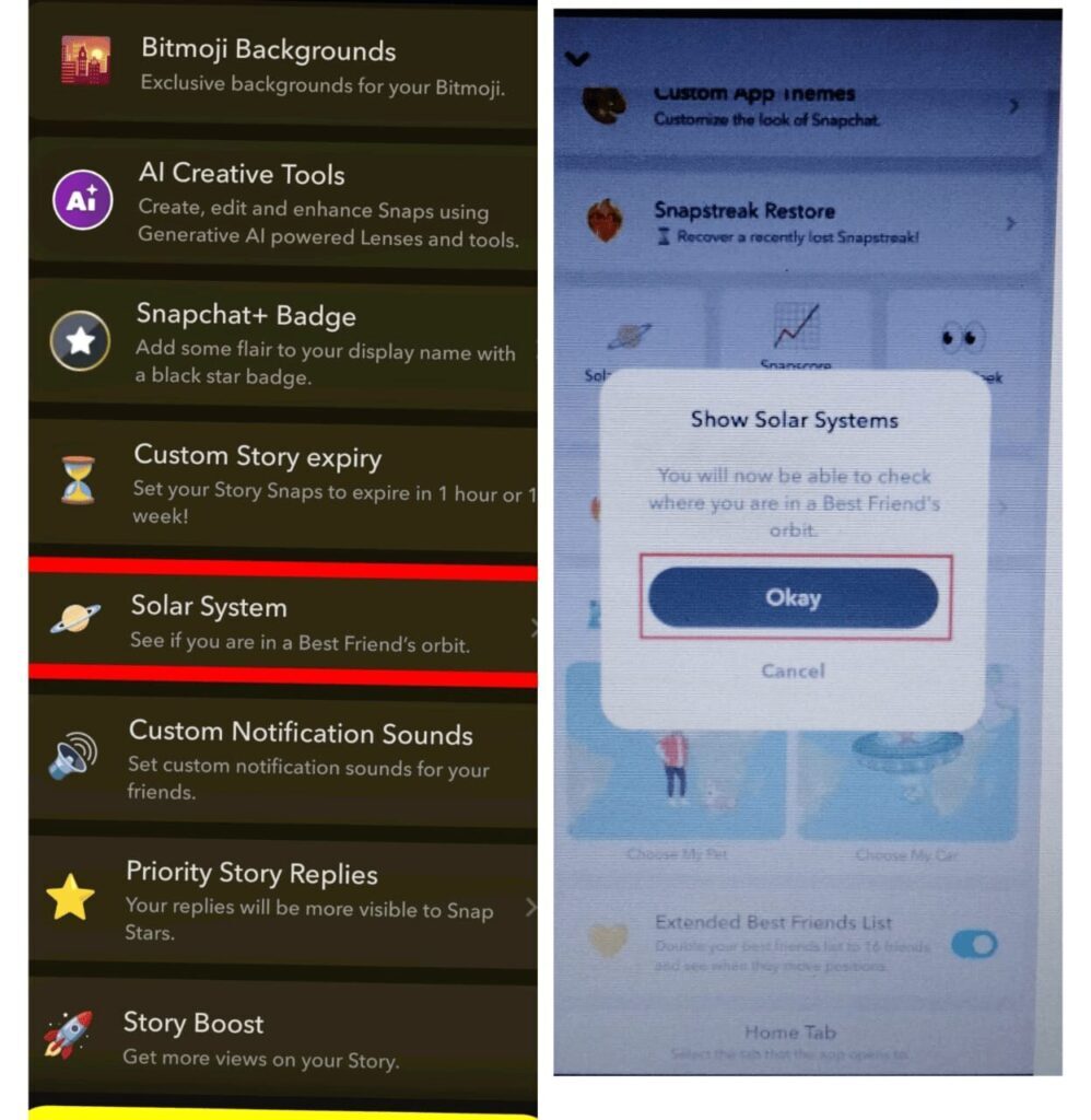 Turn on toggle snapchat solar system
