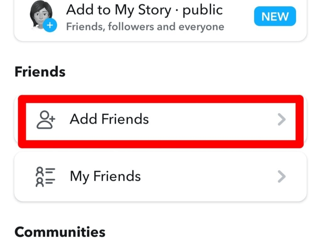 Add friends option image snapchat