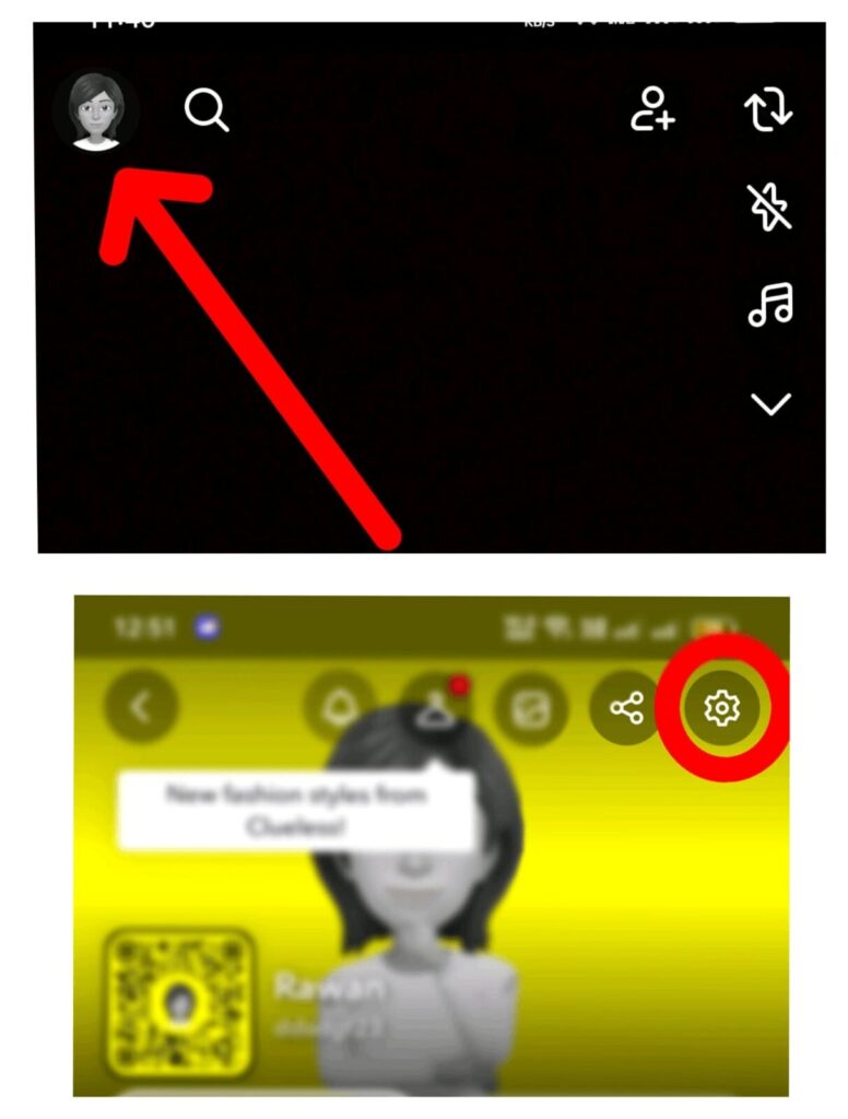 Open the profile icon and tap the settings gear on snapchat images